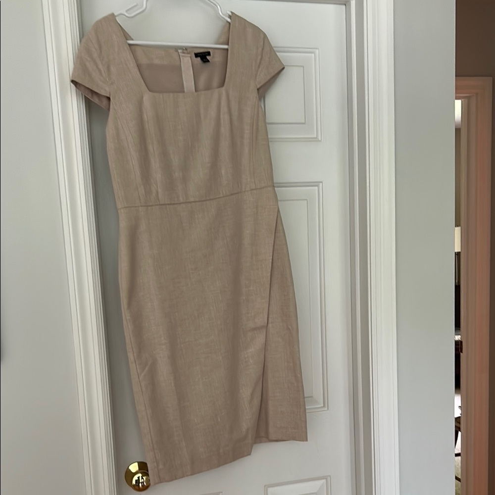 Ann Taylor Beige Tan Midi Dress with Square Neck